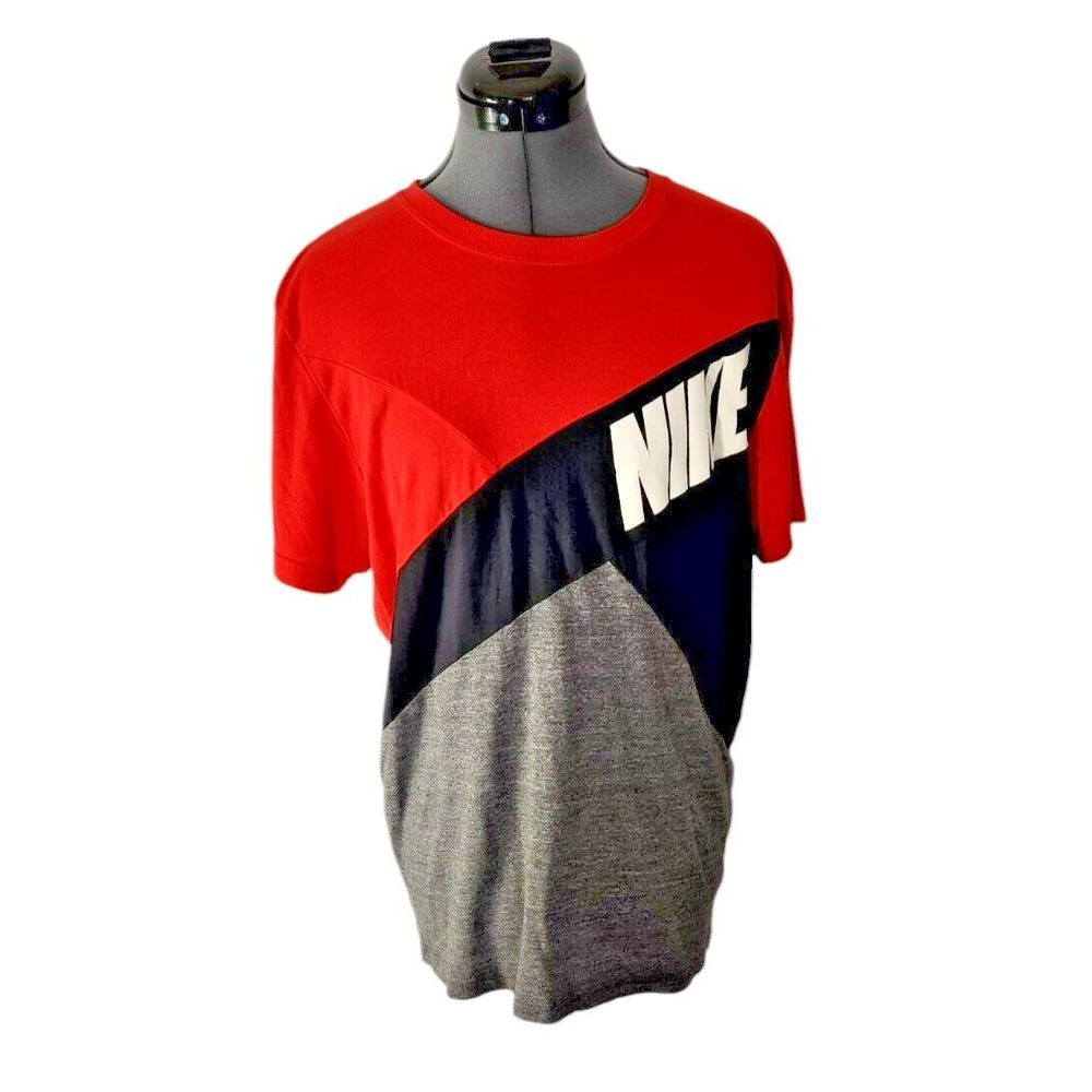 Nike Mens Sportswear Colorblock Graphic T-Shirt‎ Red Black Gray Large
